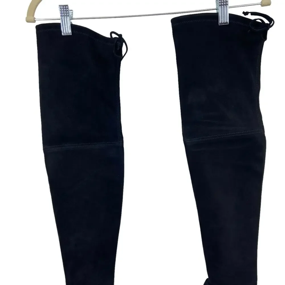 New Stuart Weitzman Genna 25 Over-the-Knee Black Stretch Suede Boots Size 36/5.5